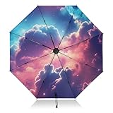 Zomerparaplu's voor zon Spf 50 Reizen Paraplu Compact Winddicht Zwart Automatisch Omgekeerd 3 in 1 Paraplu voor Regen & Zon Fantasie Kosmische Nevel Hemel Kleuren