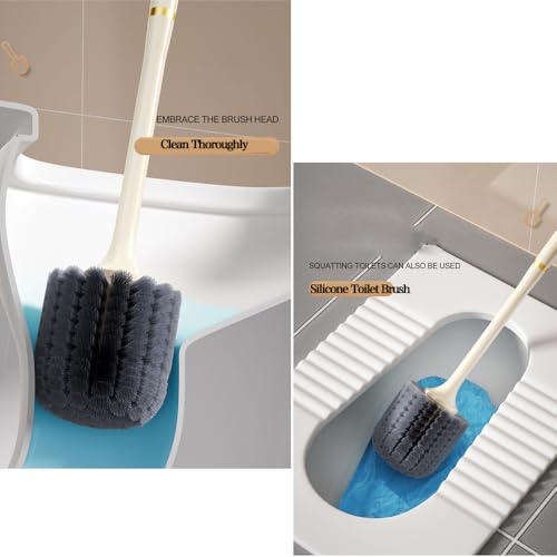 Image of Toilet Brush and Holder Set, Silicone Toilet Bowl Cleaner Brush, Bathroom Cleaner Scrubber with Sleek Design, Sturdy, and Durable Bristles（Golden）