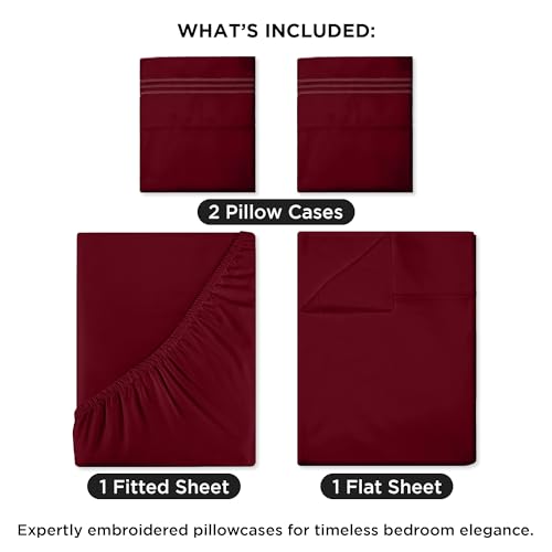 Image of ROYALE LINENS 4 Piece King Sheets Set - Soft Brushed 1800 Microfiber Bedding - 1 Fitted and 1 Flat Sheet, 2 Pillow Cases - Wrinkle Free & Fade Resistant - Hotel Luxury Bed Sheets Set (Burgundy, King)