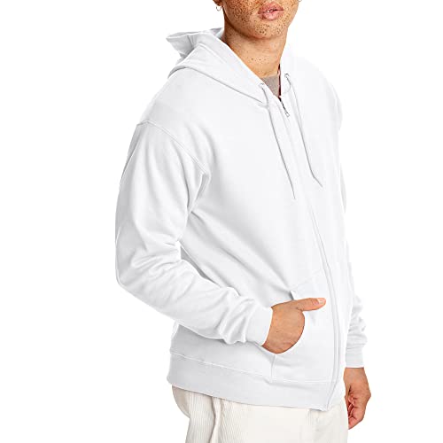 Hanes Men's Full-Zip Eco-Smart Hoodie, White, Medium #TOP2