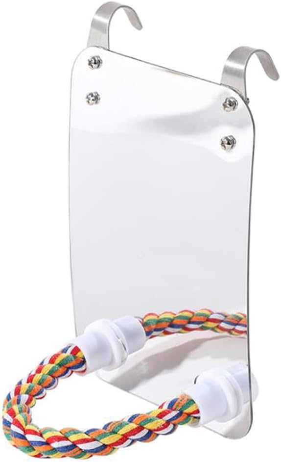 Bird Mirror with Rope Birdcage Perches Mirror Acrylic Parakeet Mirror Perch Bird Toy for Parakeet Cockatoo Cockatiel Conure Lovebirds Finch Canaries