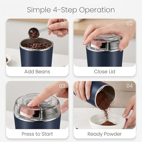 Image of Electric Coffee & Masala Grinder 200W | Stainless Steel Dry Spice Grinder | Portable Push Button Mixer for Coffee Beans, Herbs & Nuts | Small Kitchen Grinder (Multicolor)