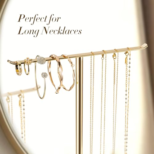 Jewelry Holder Stand with Ceramic Base: 12" Tall Necklace Organizer Rack, Tree Design Display Storage for Necklaces, Bracelets, Rings, Earrings, Aesthetic Room Décor for Girls Women, 5.8" base, Gold by Josmimic - Image 2