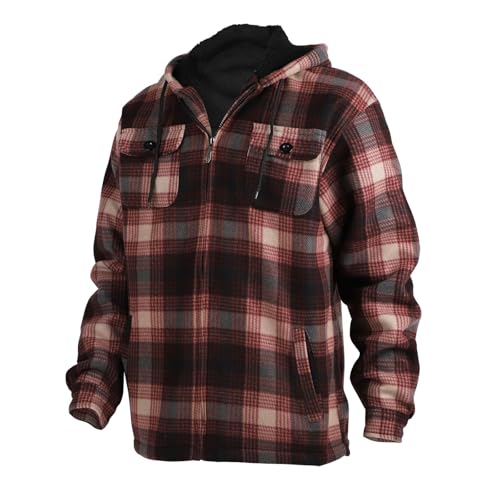 Image of Facitisu Hoodies for Men Sherpa Lined Heavyweight Flannel Jackets Fleece Plaid Winter Warm Coats