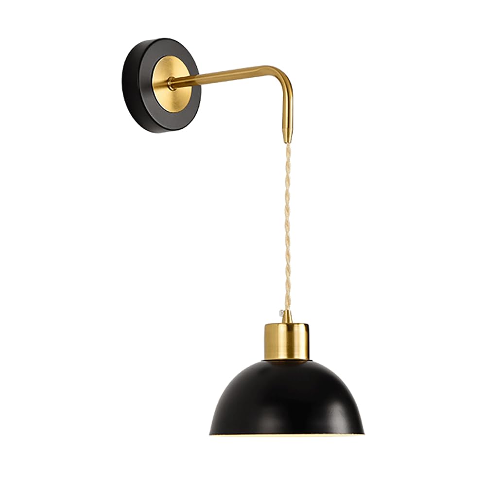 HYJAUSXB Hanging Wall Sconces Vintage Industrial 1-Light Black Dome Lamp, Metal Mounted Light Fixture for Bedside Bedroom Living Room Indoor Doorway