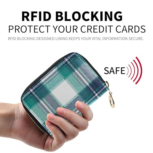 Credit Card Wallets RFID Blocking Womens Wallet Leather Zip Around Zipper Wallet with Coin Pouch Classic Teal Stripe2