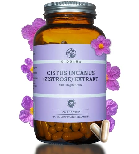 QIDOSHA Cistus Incanus Extrakt einziges Produkt mit ausgewiesenem Ellagitannin-Gehalt 240 Kapseln im Glas höchster Ellagitannine Gehalt am Markt (10%) deutsche Fertigung jede Charge laborgeprüft