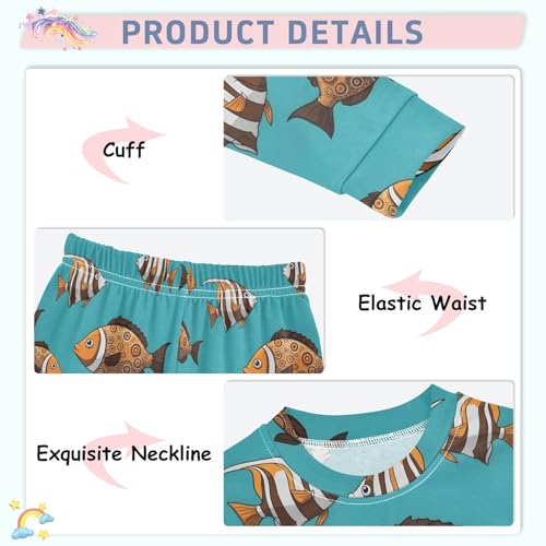 Pajama Sets Long Sleeve Colorful Fish on Blue Soft Comfy Sleepwear 2 Piece PJS 3-8T4