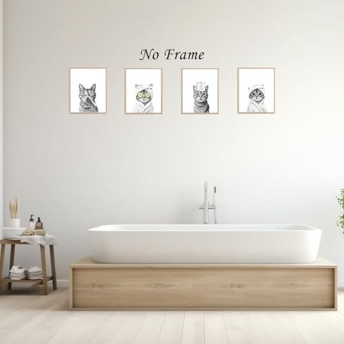 Image of Boat Wades Funny Bathroom Cat Wall Art Prints Set of 4, Cat Bathroom Decor, Cute Kitten Kitty Animal Posters Pictures Wall Decor for Bath Room Washroom Restroom Toilet, 8x10 Unframed
