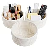 M.J COMFY-LIFE Woven Storage Baskets Set of 3 Cotton Rope Small Baskets 18 x 18 x 9 cm for Organizing Cute Mini Bins for Shelves Bathroom Closet & Nursery Boho Home Decor Basket White