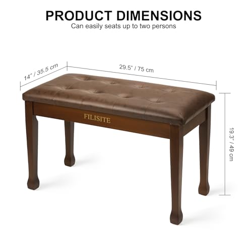 image for FILISITE Duet Piano Bench with Storage, Wooden Piano Stool with Waterp