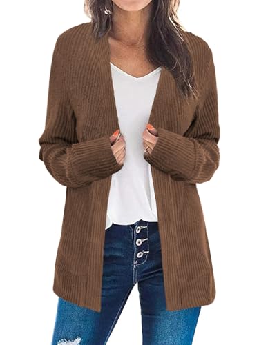 Bosmeer Sweaters for Women Long Sleeve Open Front Cardigan Business Casual Outerwear Loose Fitted Womens Tops 70s Outfits Brown XX-Large