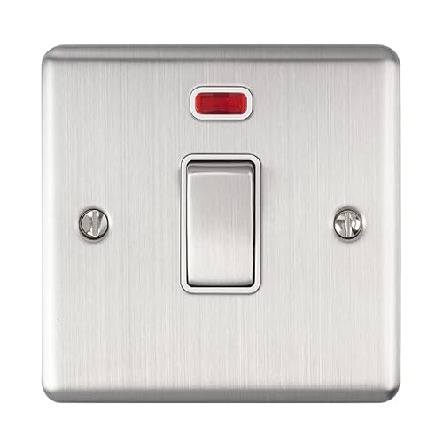 Image of 20Amp DP Switch with Neon Indicator, Satin Stainless Steel, White Trim