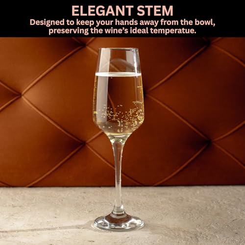 Homiu Florence Champagne Flutes Set | Set of 6 | 230 ML | Decorative Drinking Glassware Wine Prosecco Glasses | Dishwasher Safe | Florence Collection - Image 5