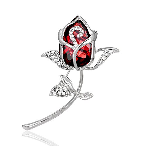CHUYUN Crystal Rose Flower Brooch Pin Rhinestone Alloy Rose Gold Brooches Birthday Gift Garment Accessories (red)