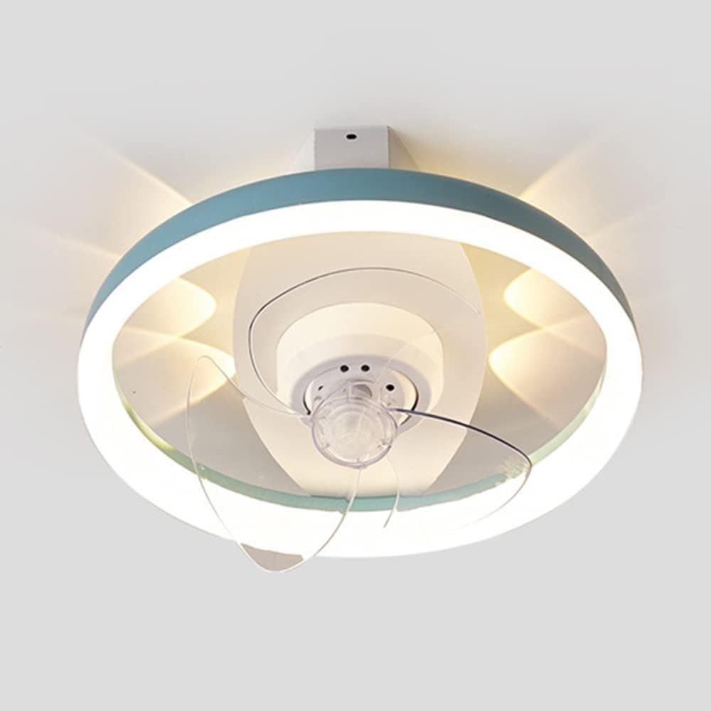HXYSXHJUO Ceiling fan light LED 360°Oscillating with Remote Control 3-Speed 3-Color Dimming Mute Fan Light for Bedroom Restaurant 50CM Blue Pink White (Color