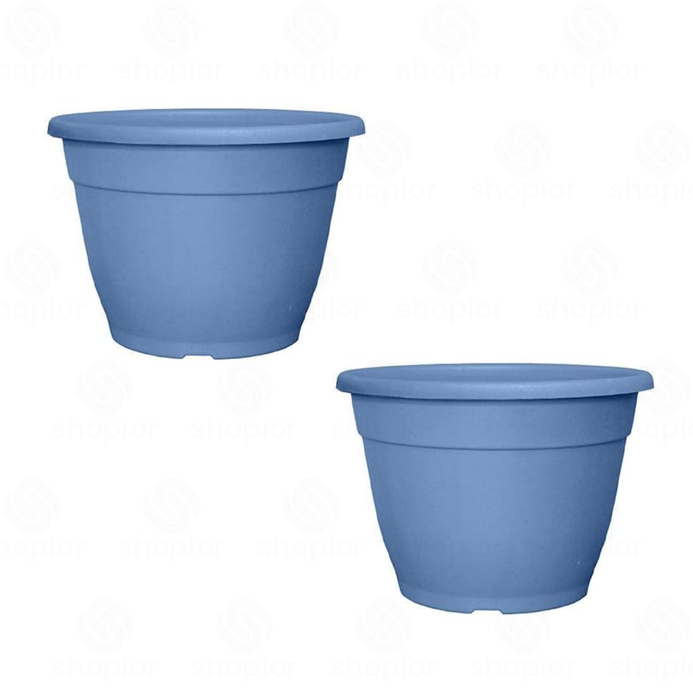 shopior Bella 30cm Plastic Plant Pot 9.5L – Indoor Outdoor Decorative Planter, Large Flower Pot for Houseplants, Herbs & Succulents | Modern Lightweight Garden Plant Container (Periwinkle-Pack 2)
