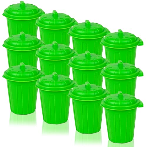 12 PCS Green Mini Trash Can Set Lids Mini Garbage Cans Pen Holder...