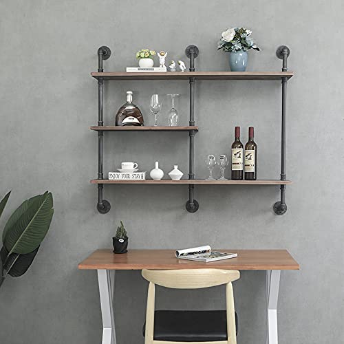 HGH Industrial Pipe Shelving Bookshelf Rustic Modern Wood Ladder Storage Shelf 3-Tier Retro Wall Mount Pipe Design DIY Shelving (47.2in) by HGH - Image 6