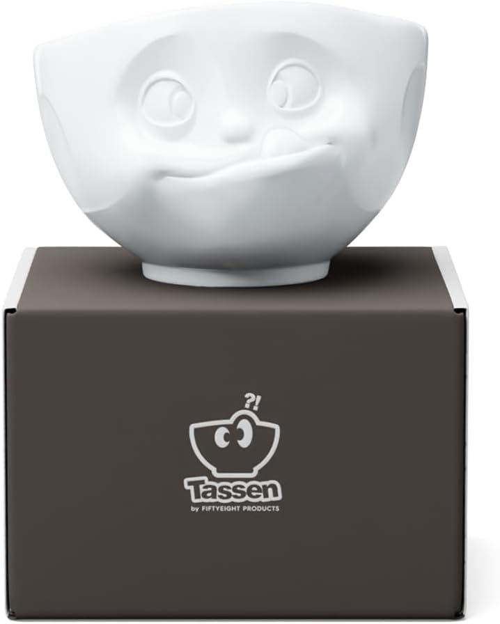 FIFTYEIGHT PRODUCTS TASSEN XL Porcelain Bowl, Tasty Face Edition, 33 oz. White (Single Bowl)
