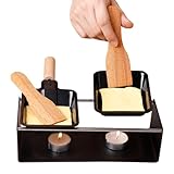 Teelicht Raclette Set,Gourmet Raclette mit Gestell und Spachtel,Raclette-Grill für 2 Personen mit 2 Kerze,Raclette Käse & Grill Antihaftplatte,Raclette Pfännchen (7PCS Set)