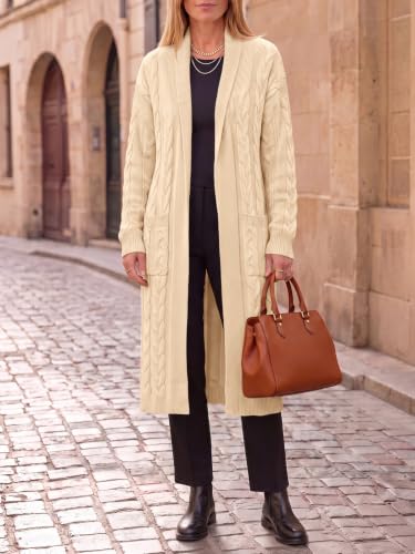 Image of Womens Long Sleeve Cardigan Sweaters Oversized Open Front Maxi Coat | Trendy Casual,Lapel,Knitted Coatigan,Soft Warm,Overcoat Pocket,2026 Fall Winter,Work Office,Going Out
