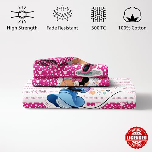 Image of Sassoon Disney Minnie Mouse Digital Printed 100% Cotton Bedsheet with 2 Pillow Covers in 300TC
