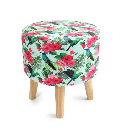 Image of NACIA Stylish Printed Ottoman Stool (16 X 17 Inch) | Soft Cushioned Top for Sitting & Footrest | Pouf Footstool with Puffy Foam & Wooden Legs | Modern Home Decor for Living Room (Green)