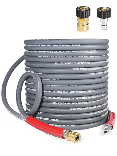 Coyardor 3/8 Pressure Washer Hose 50 FT 4500 PSI Steel-Braided Non-Marking Rubber | For Hot & Cold Water Quick-Connect With M22 Fittings Industrial-Grade Replacement for Gas Pressure Washers