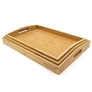 Bamboo Serving Trays – Set of 3 | Wooden Platters | Raised Edges & Lightweight | Perfect for Breakfast in Bed & Tea | Board with Handles | M&W