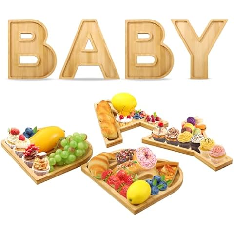 Yunjuhop Baby Charcuterie Boards Letters Shower Decorations Charcuterie Boards Gender Reveal Decorations,Wooden Baby Letters for Serving Food Snack Cookie Fruit (BABY) Cover
