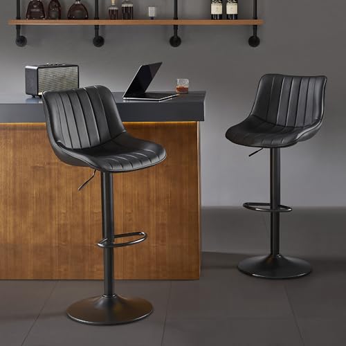 Nestvatto - Nestvatto Bar Stools Set of 2, Swivel Counter Height Bar Stools, Adjustable PU Leather Bar Chairs with Back and Footrest, Modern Armless Counter Stools, Island Chairs for Bar Kitchen,Black