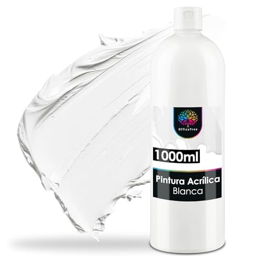 OfficeTree Pintura Acrílica Blanca 1000ml Base Agua - Pintura Acrilica Blanca para Lienzos - Pintura Blanca Acrilica Opaca - Pintura Blanca para Artistas - Acrilicos para Pintar Ideal para Mezclar