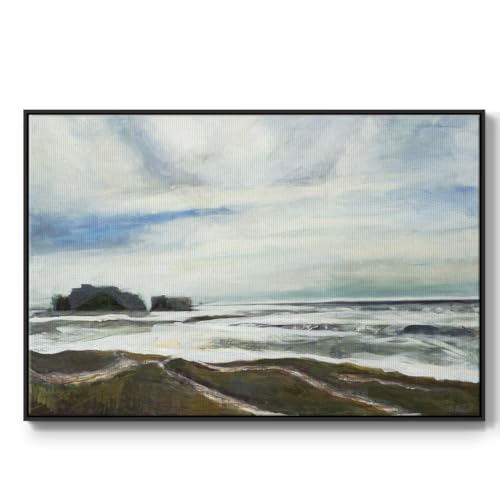 Renditions Gallery Nature Wall Art for Home Decor White Wavy Pacific Ocean Abstract Art Floater Frame Paintings for Bedroom Office Kitchen - 27"X41" Black Frame GAL001