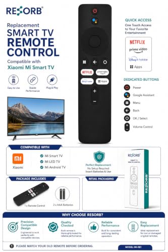 Image of Xiaomi TV Remote Compatible with All Xiaomi Smart LED Android 4K UHD TV Models, Bluetooth Voice Replacement Remote Control with Netflix Prime Video Apps Hotkeys, Black, LED 654 VC