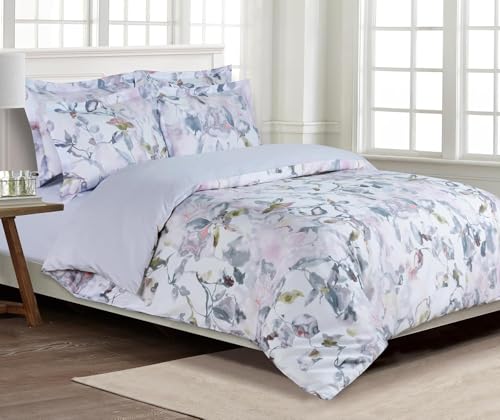 Majestic Giftware Madison Linen 4 Pcs Full Size Duvet Bedding Set (BL510-F-4pcs) Lavander Loom 400 TC 100% Cotton Sateen | 1 Fitted Sheet, 1 Duvet, 2 Pillowcases - Noble Collection