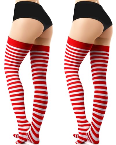 SATINIOR 2 Pairs Women's Long Striped Socks Thigh Knee High Striped Socks for Halloween Party Cosplay