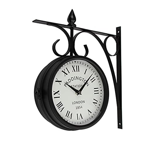 Wall Clock,Double-Sided Clock Paddington Station 360° Rotating Metal Wall Clock