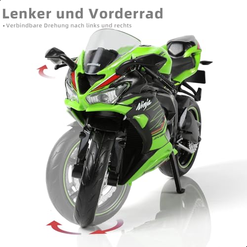 Risopen 1:12 Motorradmodell Spielzeug Kompatibel für Kawasaki Ninja ZX-6R Metall-Stanze mit Kunststoffmotorradmodell Keine Assembly benötigt Mini-Fertig-Moto-Geschenk für Erwachsene (Grün)