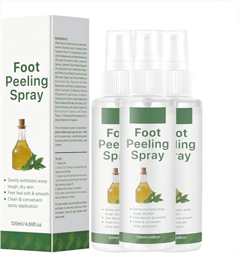 Spray Exfoliante para Pies 120ML con Aceite de Árbol de Té, Cuidado Antifúngico, Elimina Piel Muerta en Segundos, Exfoliante Hidratante para Pies Suaves, Compatible con Limas para Callos (3Piezas)