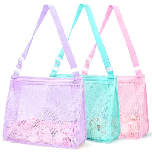 Tagitary Beach Toy Large Mesh Beach Bag with Zipper Sand Toy Seashell Bag for Holding Shells Pool...
