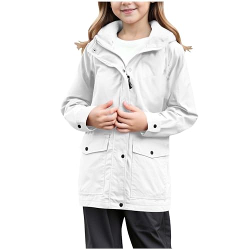 Fleece Lined Rain Jacket Girls Windbreaker Waterproof Zip Up Hooded Raincoat Fashion Casual Lightweight Outdoor Trench2