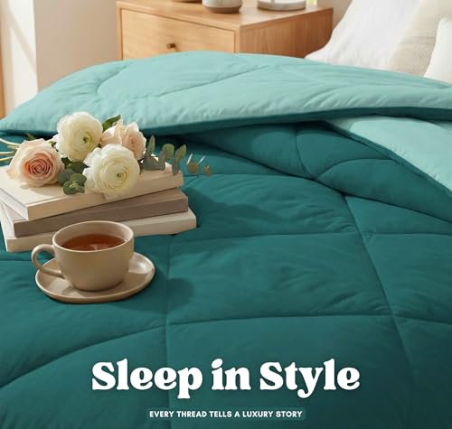 Image of VAS COLLECTIONS Double Size Cotton Reversible Comforter (228x254 cm) | 220 GSM Soft & Breathable AC Quilt | Lightweight All Season Bedding for Double Bed (Deep Sea Teal)
