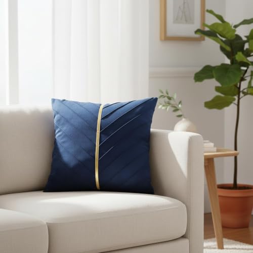 Image of Velvet Throw Pillow Covers 20x20 Pack of 2 Gold Decor Navy Blue