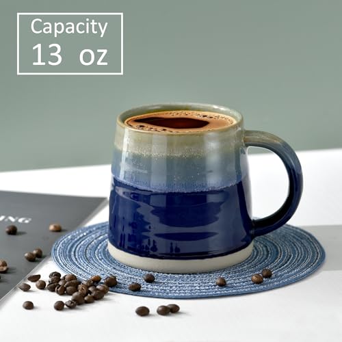 Taza grande de cerámica 13.5 oz con asa ancha azul miniatura 6