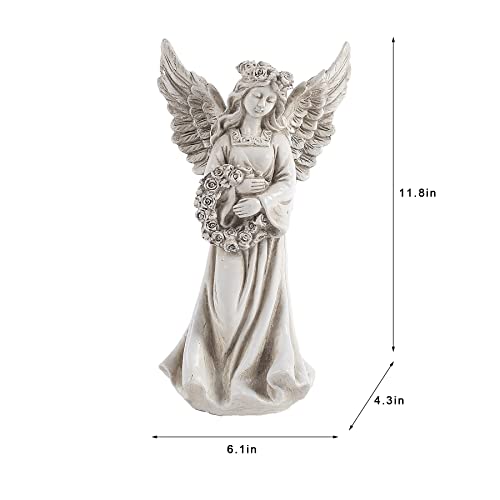 Angel Garden Statue Holding A Floral Wreath, Angel Memorial Figurine For Patio, Lawn, Yard, Memorial Gift Bereavement Gifts Religious Gifts Sympathy Gift Cemetery Grave, Ployresin 11.8 Inch #TOP3