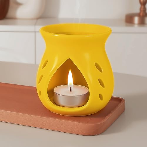 Image of Floryn Decor Ceramic Diffuser with Free 1 Tealight Candles | Home Fragrance, Spa, Office & Yoga | Aromatherapy Gift Set of 1 (Yellow)