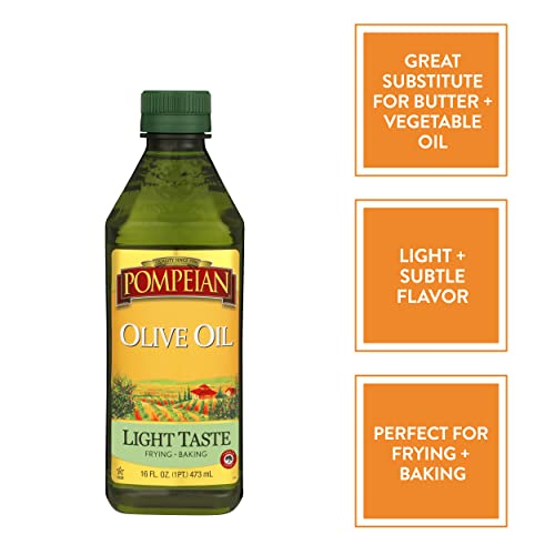 Pompeian Light Taste Olive Oil, Light, Subtle Flavor, Perfect For Frying & Baking, Naturally Gluten Free, Non-Allergenic, Non-Gmo, 16 Fl. Oz. #TOP1