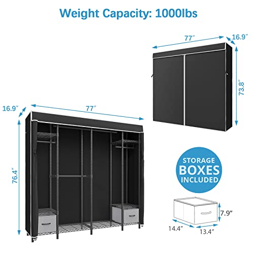 Vipek V40S Bedroom Armoires Large Wire Garment Rack Covered Clothing Rack For Hanging Clothes Adjustable Portable Closet Custom Freestanding Wardrobe Organizer Storage, Black Rack With Black Cover #TOP2