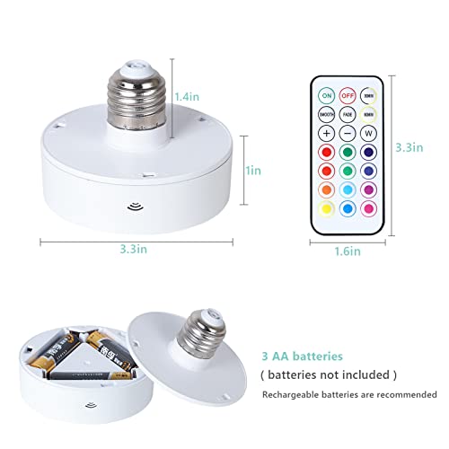Kingmi 2 Pack Battery Operated LED Puck Lights with Wireless Remote Controller, 13 Color RGB, AA Battery, Dimmable, Wireless, E26/E27 Screw, Wall Sconce